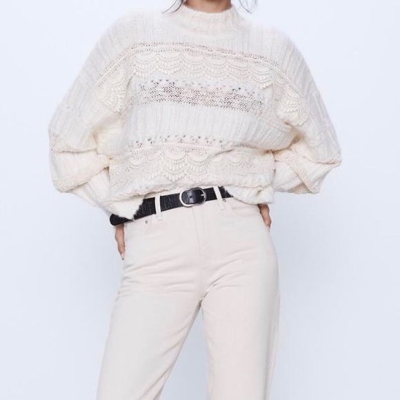 Lace sweater knit creamy white long sleeve top - Picture 7 of 9